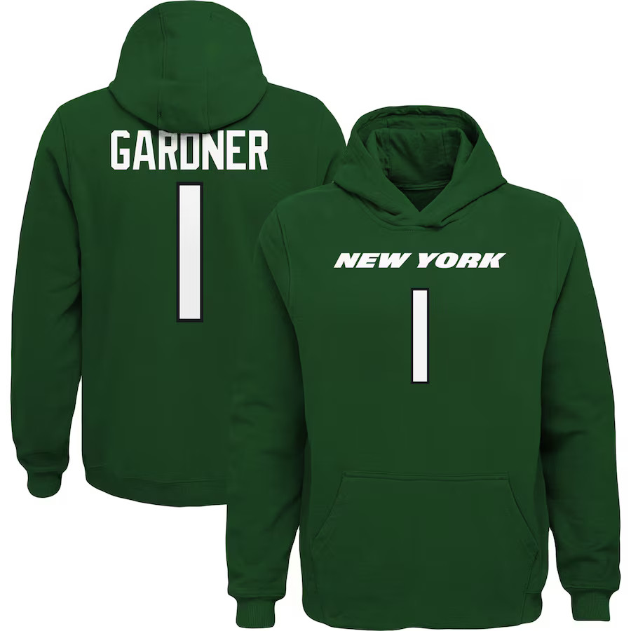Ahmad Sauce Gardner New York Jets Youth Mainliner Player Name & Number Pullover