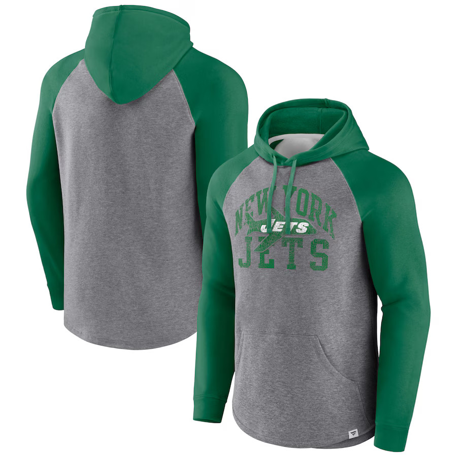 Men's New York Jets Fanatics Branded Heather Gray Favorite Arch Raglan Pullover