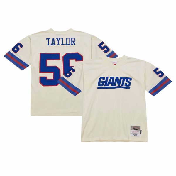 NY Giants Lawrence Taylor Mens Mitchell Ness Chainstitch Legacy Jersey - Cream