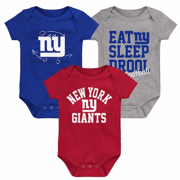 New York Giants Newborn & Infant Three-Pack Eat, Sleep & Drool Retro Bodysuit Set
