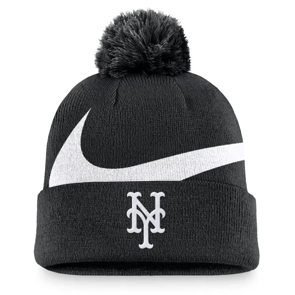New York Mets Nike Swoosh Peak Cuffed Knit Hat with Pom