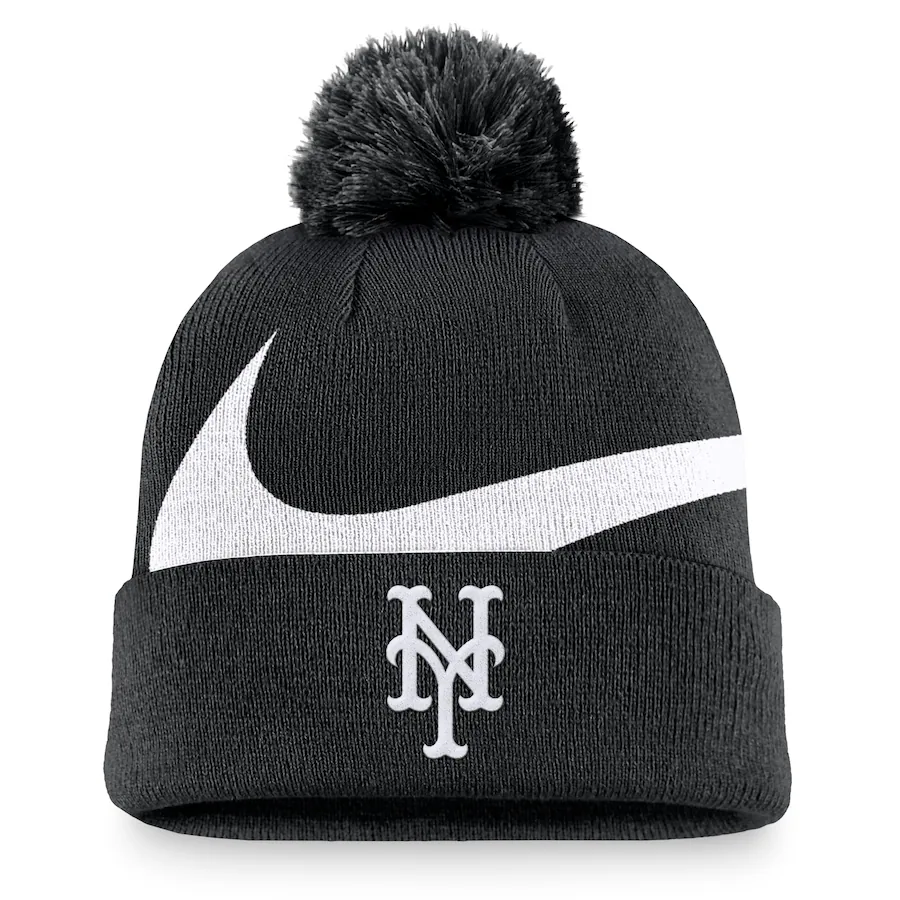 New York Mets Nike Swoosh Peak Cuffed Knit Hat with Pom