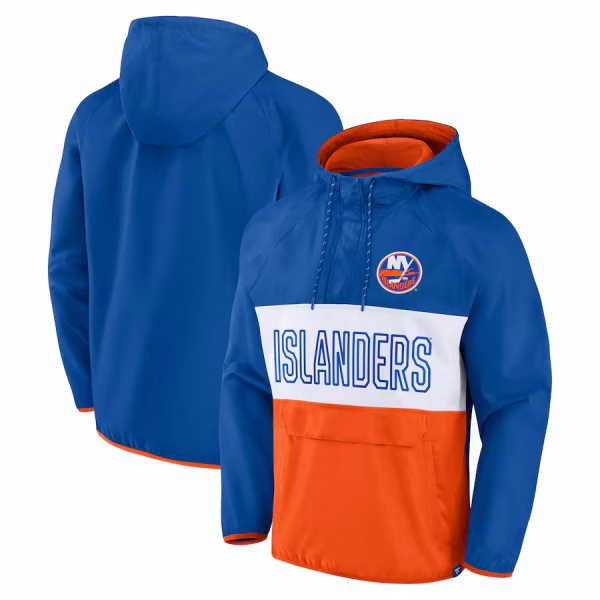 New York Islanders Fanatics Backhand Shooter Defender Anorak Raglan Hoodie Quarter-Zip Jacket