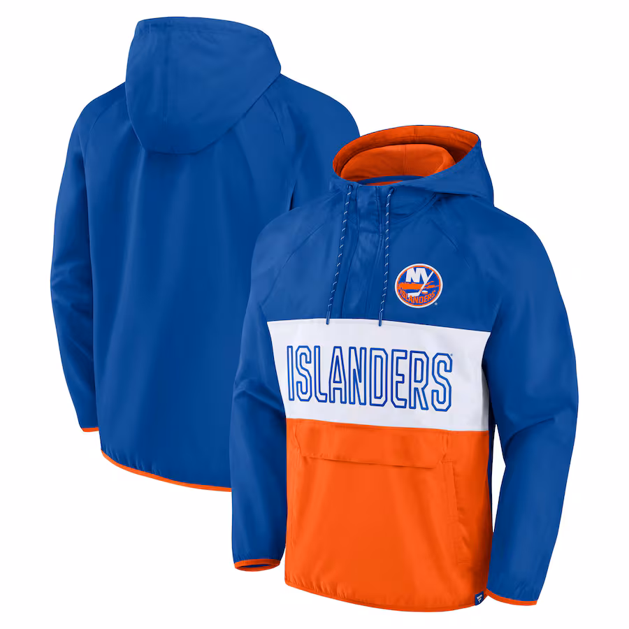 New York Islanders Fanatics Backhand Shooter Defender Anorak Raglan Hoodie Quarter-Zip Jacket